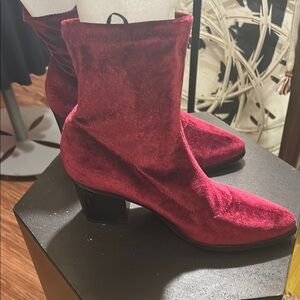 Red Velvet Sock-Style Ankle Booties